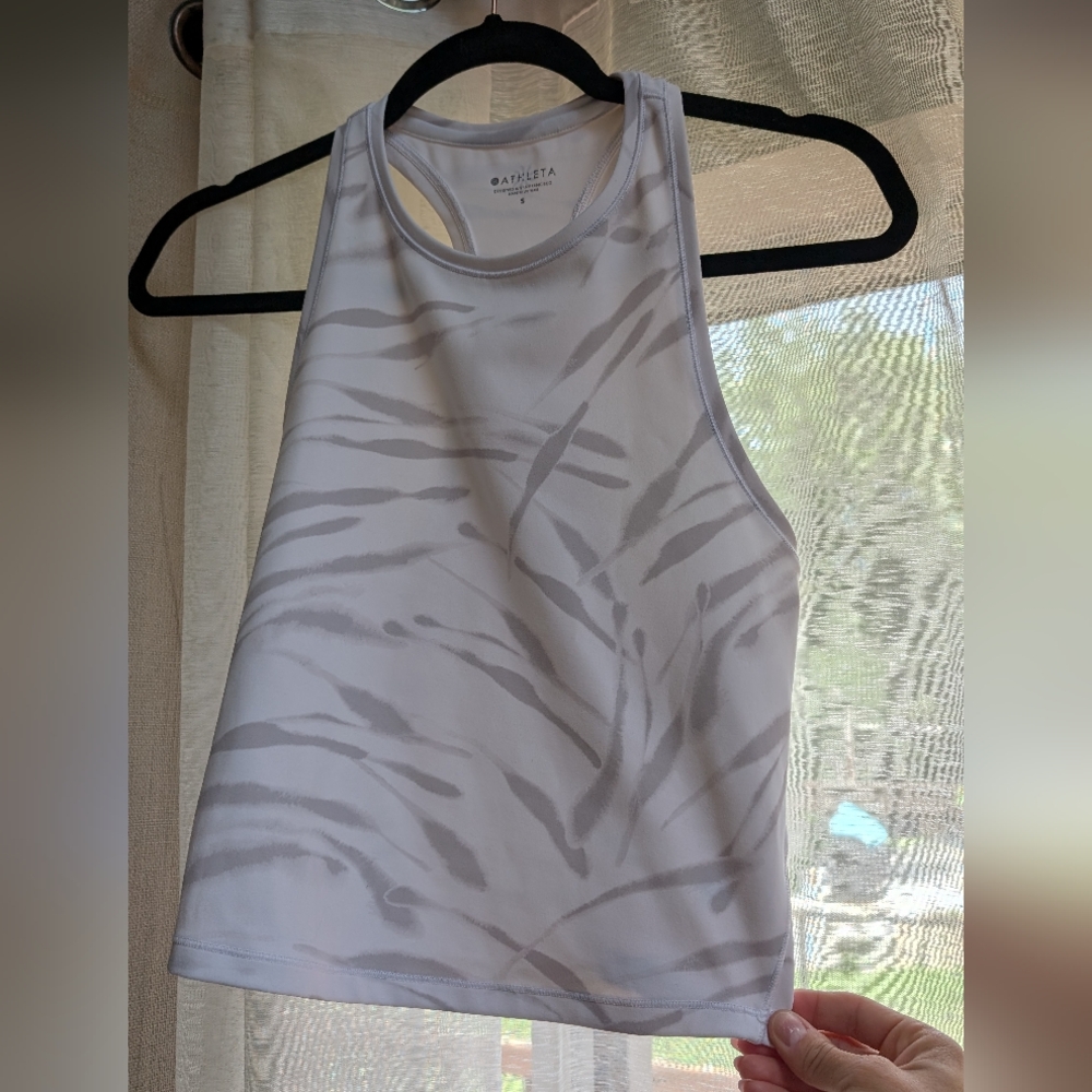 Athleta White and Gray Patterned Tank Top